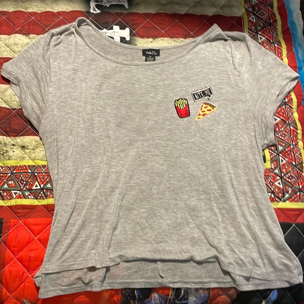 rue21 Grey Top with cute embroidery on the top left corner